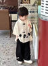 迪士尼（Disney）男童夏季漢服短袖套裝男寶寶復古裝薄款中國風(fēng)兒童唐禮服裝兩件套 米白色 80 cm 曬單實(shí)拍圖