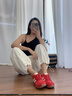 卓詩尼紅色德訓鞋女款2025新款秋季芭蕾風百搭透氣小個子增高休閑運動鞋 紅色 37 曬單實拍圖