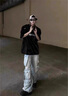gxmy解構(gòu)拼接亮面墊肩短袖t恤男夏季美式穿搭高街重磅半袖衣服男裝潮 黑色-【質(zhì)量高于同行】 XL 曬單實(shí)拍圖