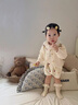 班喜迪嬰兒衣服秋裝嬰幼兒針織毛衣連體衣春秋女寶寶包屁衣套裝外出爬服 米色 90 曬單實(shí)拍圖