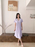 莫代爾2024年新款夏季睡衣女自帶胸墊短袖純棉中長(cháng)款睡裙寬松孕婦連衣裙 LSF-701芋紫 M 曬單實(shí)拍圖