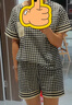 貓人【25新款純棉】睡衣女夏短袖短褲圓領(lǐng)家居服千鳥(niǎo)格高級(jí)感薄款套裝 曬單實(shí)拍圖