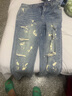 眩度潑墨設(shè)計(jì)美式街頭潮牌淺色乞丐破洞牛仔褲男士寬松直筒休閑長(zhǎng)褲子 淺藍(lán)色 36 曬單實(shí)拍圖