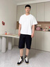 NYING美式亨利領(lǐng)短袖t恤男25夏季新款潮牌V領(lǐng)重磅體恤寬松五分袖上衣服 黑色 XL （120-140斤） 曬單實(shí)拍圖
