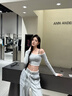 ANN ANDELMAN【明星同款】官方直營露肩長袖T恤女短款高腰上衣薄款皮膚衣 灰色 S 曬單實拍圖