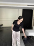 Jret黑色u領(lǐng)正肩中袖女t恤2025春夏新款修身氣質(zhì)內(nèi)搭打底衫五分袖上衣 黑色【感/春季穿搭/夏季穿搭/設(shè) L 曬單實拍圖