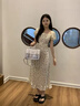 DGOV法式方領(lǐng)白色泡泡袖碎花連衣裙女夏季2025新款小個(gè)子淑女風(fēng)長(cháng)裙子 米白色 S 【80斤-95斤】 曬單實(shí)拍圖