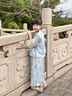 哈羅小黃鴨HAL.DUCK改良古風(fēng)套裝女童漢服夏季新中式大童夏裝連衣裙公主女孩國風(fēng)旗袍 蘭色中袖套裝 120 cm 曬單實(shí)拍圖