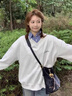 矜持范衛(wèi)衣女學(xué)院風(fēng)小藍(lán)格拼接刺繡字母假兩件加絨加厚衛(wèi)衣男女 花灰色【加絨高質(zhì)量】 M 曬單實(shí)拍圖