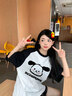 一寸相思卡通短袖純棉女t恤2025新款爆款夏季寬松插肩袖體恤黑白拼接上衣 黑白-哭泣小狗 XL (110-125斤） 曬單實拍圖