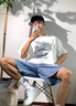 唐號夏季短袖t恤男韓版ins潮流寬松青少年五分半袖體恤男 白色 XL 曬單實拍圖