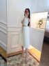 clotho Rennie品牌女裝法式連衣裙女2025夏季新款韓版氣質(zhì)V領(lǐng)短袖收腰顯瘦裙子 杏色 M 曬單實(shí)拍圖