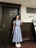 予瑾日系學(xué)院風(fēng)收腰顯瘦條紋連衣裙女學(xué)生氣質(zhì)百搭POLO領(lǐng)短袖襯衫裙子 藍(lán)色 XL 曬單實(shí)拍圖