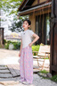 moonkids女童夏季套裝冰絲休閑褲子2025夏裝新款兒童短袖長(zhǎng)褲兩件套中大童 15088紫色闊腿褲 120 cm 曬單實(shí)拍圖