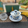 境坊間手繪青花三才蓋碗茶杯三件套單個(gè)陶瓷茶碗帶蓋描金功夫茶具泡茶碗 青花向日葵花邊蓋碗 曬單實(shí)拍圖