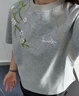 404MOBGANG花卉刺繡解構(gòu)拼接boxy版型短袖T恤男女短款cleanfit正肩潮t 灰色 L 曬單實(shí)拍圖