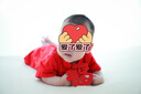 DUUDUU周歲衣服嬰兒短袖連體衣紅色國風夏裝滿月哈衣 刺繡 繁花  73cm  曬單實拍圖