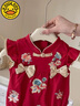 G.DUCKKIDS小黃鴨夏季哈衣嬰幼兒包屁衣國風(fēng)女寶寶爬服薄款嬰兒衣服滿月百天 紅色 59cm 59 曬單實(shí)拍圖