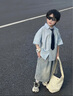 海媽家童裝男童襯衫短袖純棉夏裝2025新款兒童學(xué)院風(fēng)男孩白色襯衣 曬單實拍圖