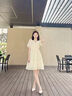 香影（xiangying）泡泡袖連衣裙女2025夏裝新款絕美鏤空鉤花萊賽爾天絲v領(lǐng)裙子 米色 M 曬單實(shí)拍圖