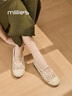 妙麗女鞋夏季新款編織鏤空時(shí)尚平底涼鞋女士百搭透氣不悶腳瑪麗珍單鞋 米色 37 曬單實(shí)拍圖