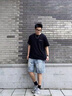 薩拉維夫（SLLAVIF）牛仔短褲男潮牌ins夏季外穿日系潮流嘻哈寬松休閑工裝五分中褲子 淺藍(lán) M 曬單實(shí)拍圖