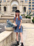 減齡氣質(zhì)大碼法式泡泡袖牛仔連衣裙女2025夏季薄款背帶短裙胖妹妹 藍色 S 曬單實(shí)拍圖