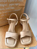 百麗（Belle）氣質(zhì)一字帶涼鞋女商場(chǎng)同款真皮粗跟涼鞋D6L1DBL5 杏色 38 (240mm) 曬單實(shí)拍圖