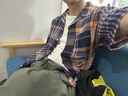 無印良品（MUJI） 男式 馬德拉斯格紋 開領短袖衫 男士襯衫襯衣外套 格子 純棉全棉 深藏青色格紋 M(170/92A) 曬單實拍圖