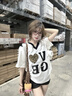 FDR官方店 V領(lǐng)美式愛心基礎(chǔ)網(wǎng)眼短袖T恤女夏季寬松撞色球衣體恤 白色 L 曬單實(shí)拍圖