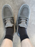 斯凱奇（Skechers）男鞋夏季新款網(wǎng)面一腳蹬穿脫輕便透氣軟底休閑鞋帆船鞋健步鞋男 灰色-GRY 43 曬單實(shí)拍圖