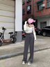 魯雅爾通勤風(fēng)西裝褲女夏季高級(jí)感垂感顯瘦休閑褲小個(gè)子窄版直筒闊腿褲 灰色 L 曬單實(shí)拍圖