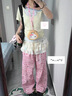 LDBE撞色格子彎刀休閑褲女2025新款秋季設(shè)計(jì)感寬松闊腿褲高腰垂感拖地 粉色 XL 曬單實(shí)拍圖
