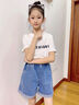 真維斯童裝女童套裝夏季2025新款兒童純棉t恤薄款女孩運動衣服夏裝牛仔短褲 白/粉藍花朵-牛仔藍/J純色 150 曬單實拍圖