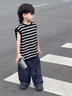 G.DUCKKIDS兒童夏季套裝男童條紋體恤無(wú)袖背心2025新款男孩休閑寬松兩件套潮 條紋圖片色套裝 140 曬單實(shí)拍圖