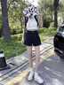 衣然呈品黑色牛仔褲短褲女夏季薄款顯瘦百搭高腰寬松休閑三分辣妹熱褲子女 黑色 M 【建議90-110斤】 曬單實拍圖