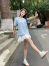 真維斯純棉短袖女2025新款爆款夏季寬松韓版休閑半袖上衣時(shí)尚潮流t恤女 天藍 陽(yáng)光櫻花_K L 曬單實(shí)拍圖
