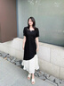 尚靜法式優(yōu)雅赫本風小黑裙25年夏季新小清新珍珠點綴連衣裙 黑色+米色 M 曬單實拍圖