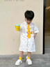 G.duck小黃鴨童裝男童套裝夏季2025新款海綿寶寶兒童衣服男孩襯衣兩件套 白色 110 建議4~5歲【100-110cm】cm 曬單實(shí)拍圖