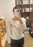 森馬（Semir）長袖襯衫女短款白色繡花浪漫秋2025新款荷葉邊一字肩襯衣溫柔 本白10101 L 曬單實(shí)拍圖