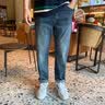 謙集（QIANJI）秋冬新款牛仔褲男潮流燙印微垮修身哈倫褲休閑復古彈力小腳長褲子 藍色 【K11#8528】 30 適合體重122-130斤穿 曬單實拍圖