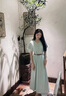 斐莉玥法式學院v字領(lǐng)連衣裙女裝2025夏季新款高級收腰氣質(zhì)顯瘦連衣裙子 藍色 連衣裙 XL [關(guān)注店鋪送小禮物] 曬單實拍圖