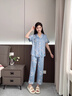惠娜姿睡衣女夏季冰絲薄款短袖長(zhǎng)褲韓版可愛夏天仿真絲綢休閑家居服媽媽 2790藍(lán)色 L 曬單實(shí)拍圖