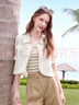 百圖betu女裝2025夏季新款短外套弧型門襟寬松天絲短袖外套女2504T62 淺杏色 M 曬單實(shí)拍圖