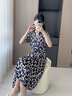 SUSTYLE奢侈高端品牌女裝品牌真絲連衣裙女2025夏季新款V領(lǐng)顯瘦印花緞面 黑色 L 曬單實(shí)拍圖