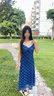 槿城絕美漂亮克萊因藍格紋吊帶連衣裙女夏2025新款純欲甜辣風(fēng)掐腰長裙 圖片色(有內(nèi)襯）WP-770 S 曬單實拍圖