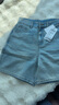 德瑪納花卉刺繡牛仔褲女四分直筒寬松顯瘦闊腿短褲女 牛仔藍 26  曬單實(shí)拍圖
