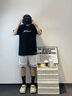 倉石一樹 KAZUKI KURAISHI潮牌韓版休閑短褲男士2025夏季簡約時尚寬松壓花五分褲潮 白色 4XL 曬單實拍圖
