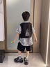 哈羅小黃鴨 HAL.DUCK男童夏季短袖套裝2025新款兒童帥氣痞帥中小童寶寶馬甲襯衫三件套 黑色 襯衫+褲子 90 cm 曬單實拍圖