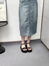 ZHR厚底休閑涼鞋女坡跟增高女鞋夏季亮片搭扣鞋子女 CE58 黑色  37  曬單實拍圖